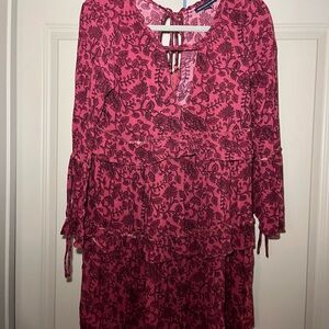 American Eagle Outfitters Pink and Black Floral Long Sleeve Dress
